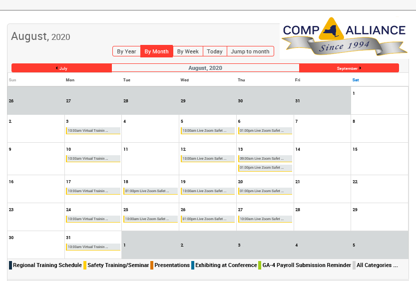 Events Calendar August 2020