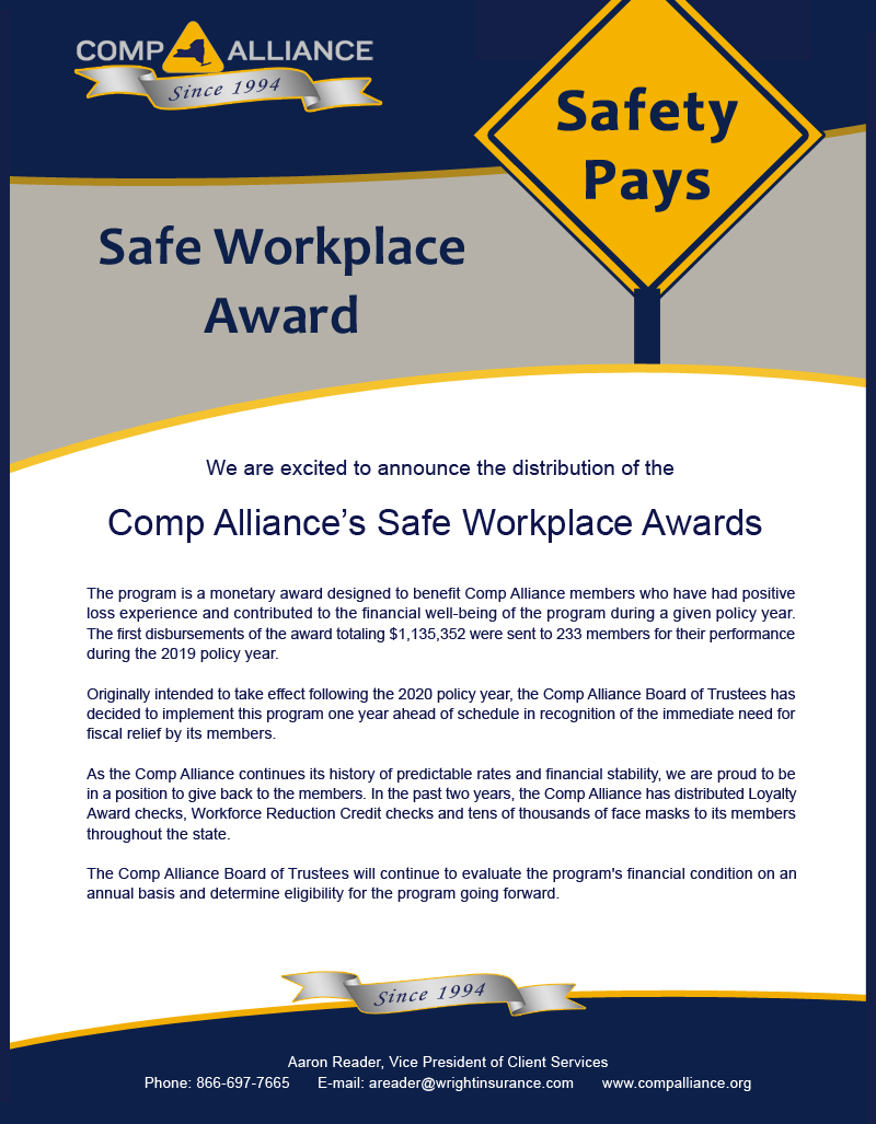 Safe Workplace Award Announcement 2 10 21